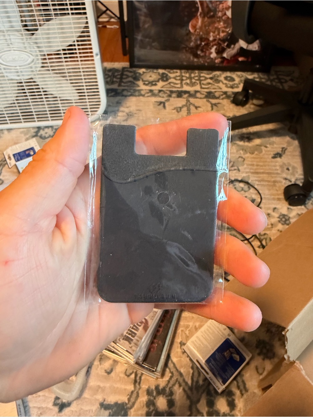 Silicone Stick-On Phone Card Pocket — Black